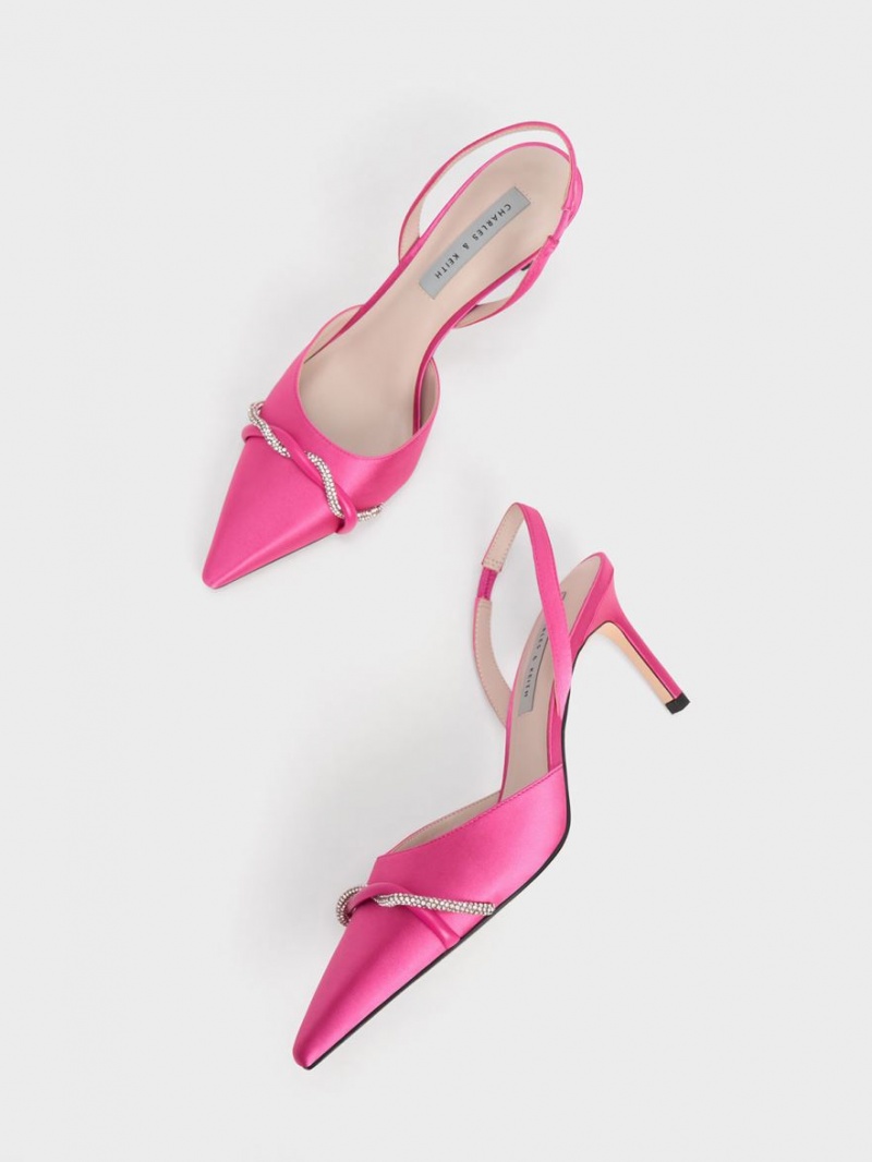 Charles And Keith Twist Detail Satin Slingback Pumps Pink | PHILIPPINES Z457