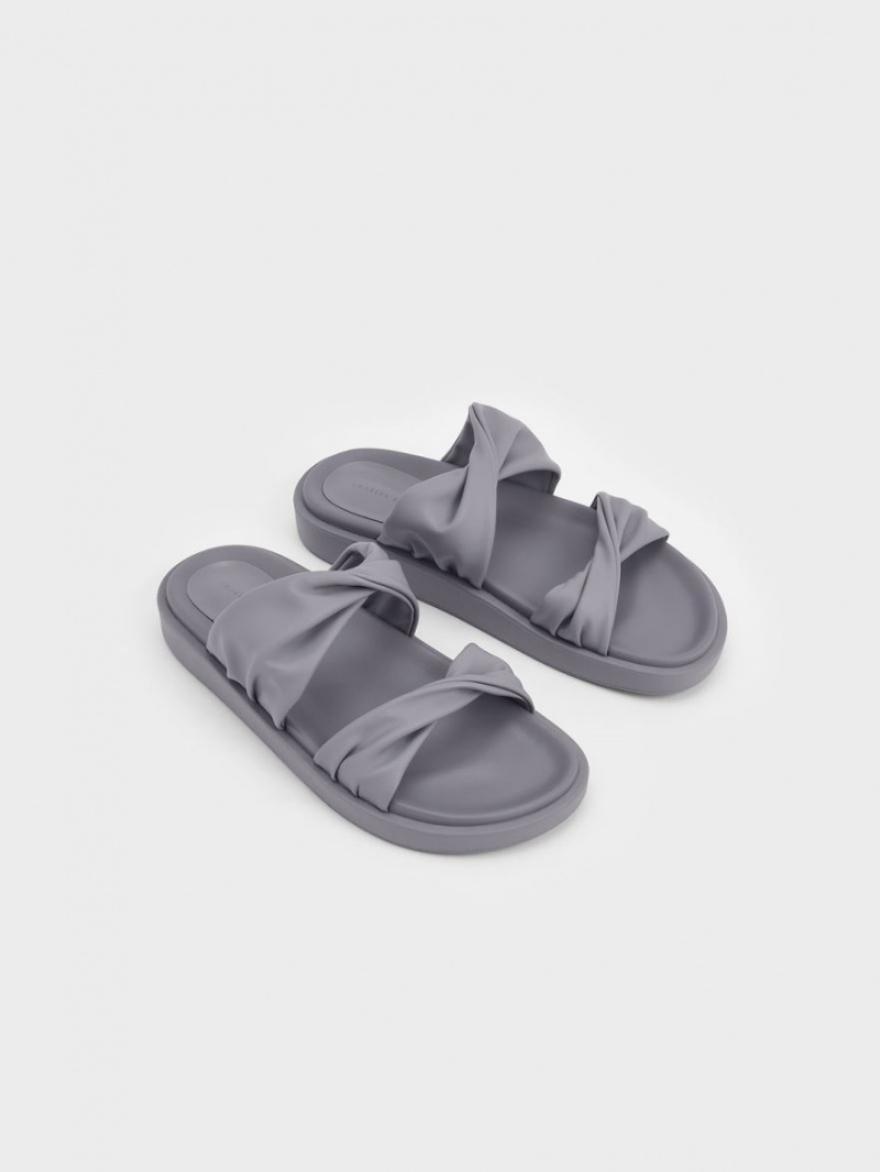 Charles And Keith Twist Strap Padded Slide Sandals Grey | PHILIPPINES X093