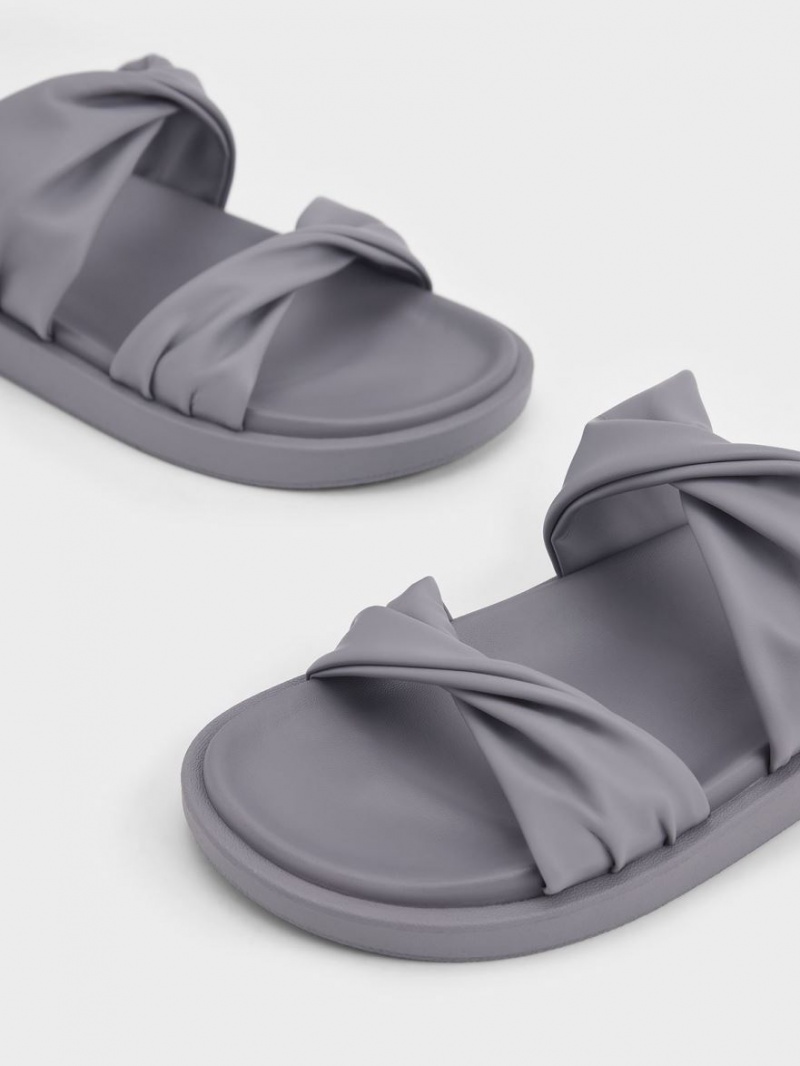 Charles And Keith Twist Strap Padded Slide Sandals Grey | PHILIPPINES X093