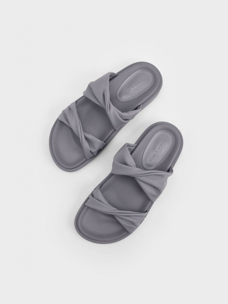 Charles And Keith Twist Strap Padded Slide Sandals Grey | PHILIPPINES X093