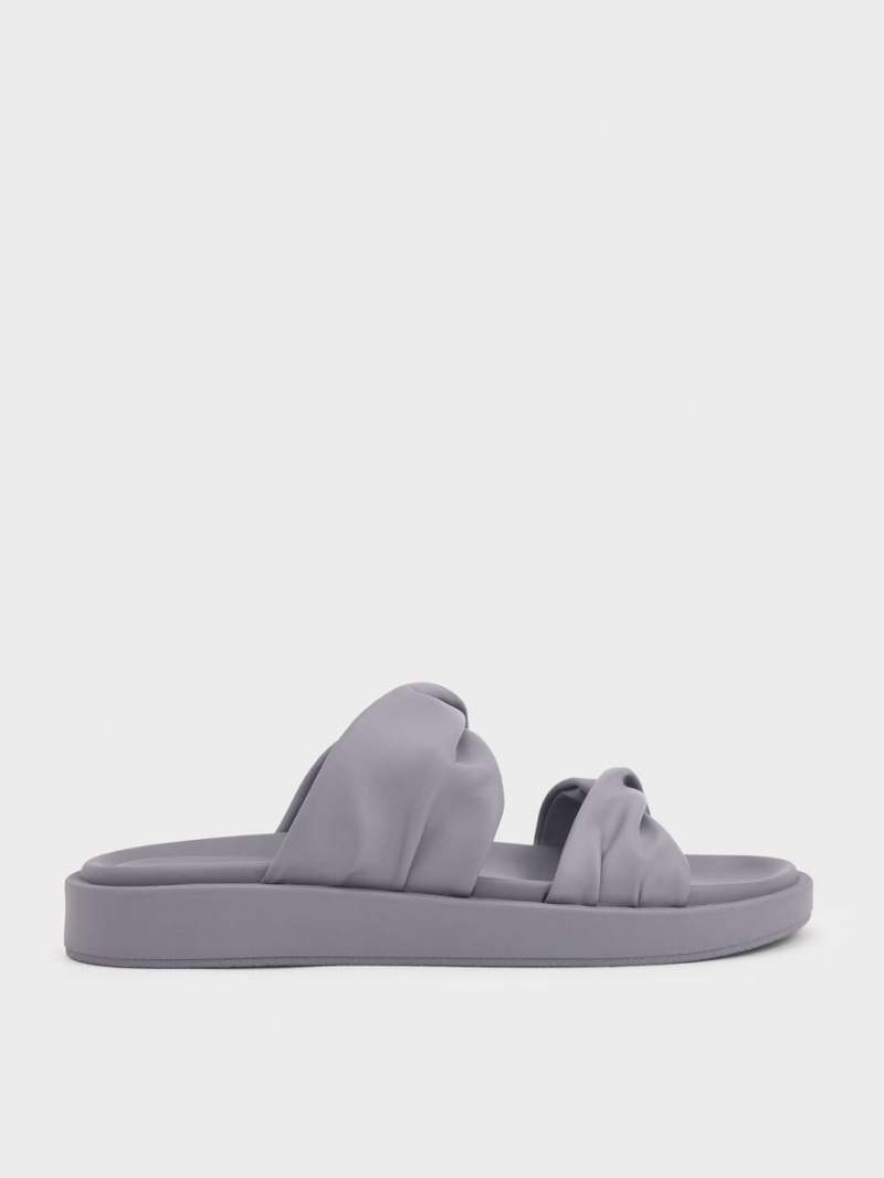 Charles And Keith Twist Strap Padded Slide Sandals Grey | PHILIPPINES X093