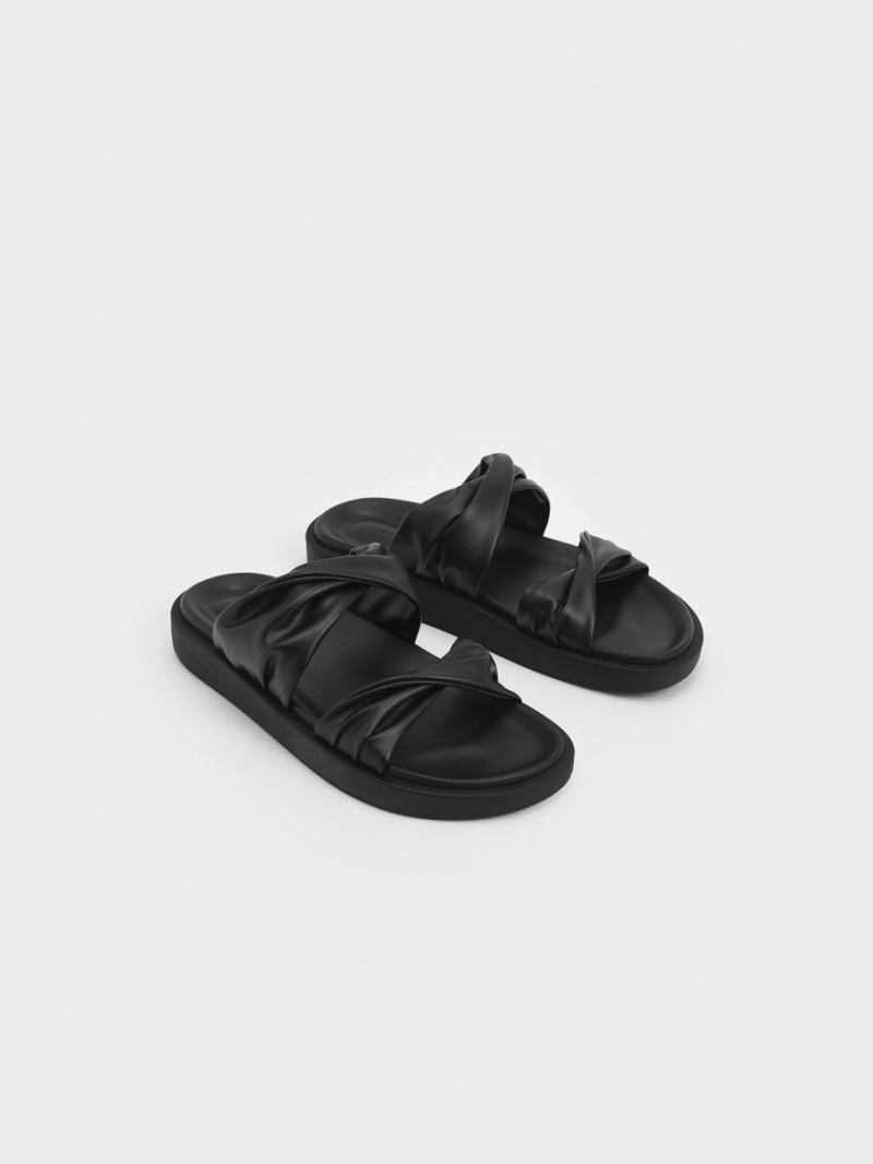 Charles And Keith Twist Strap Padded Slide Sandals Black | PHILIPPINES M826