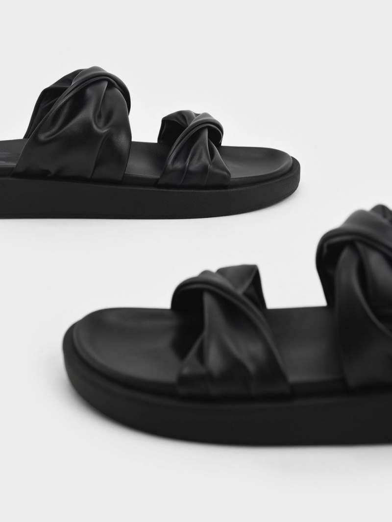 Charles And Keith Twist Strap Padded Slide Sandals Black | PHILIPPINES M826