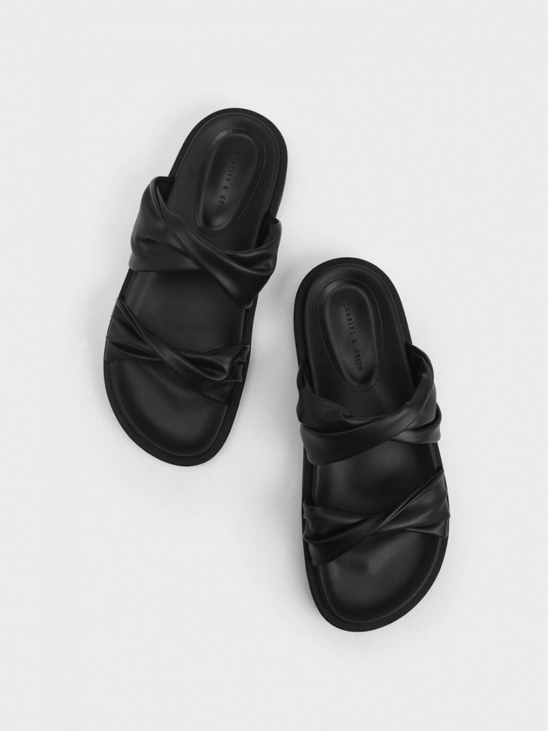 Charles And Keith Twist Strap Padded Slide Sandals Black | PHILIPPINES M826