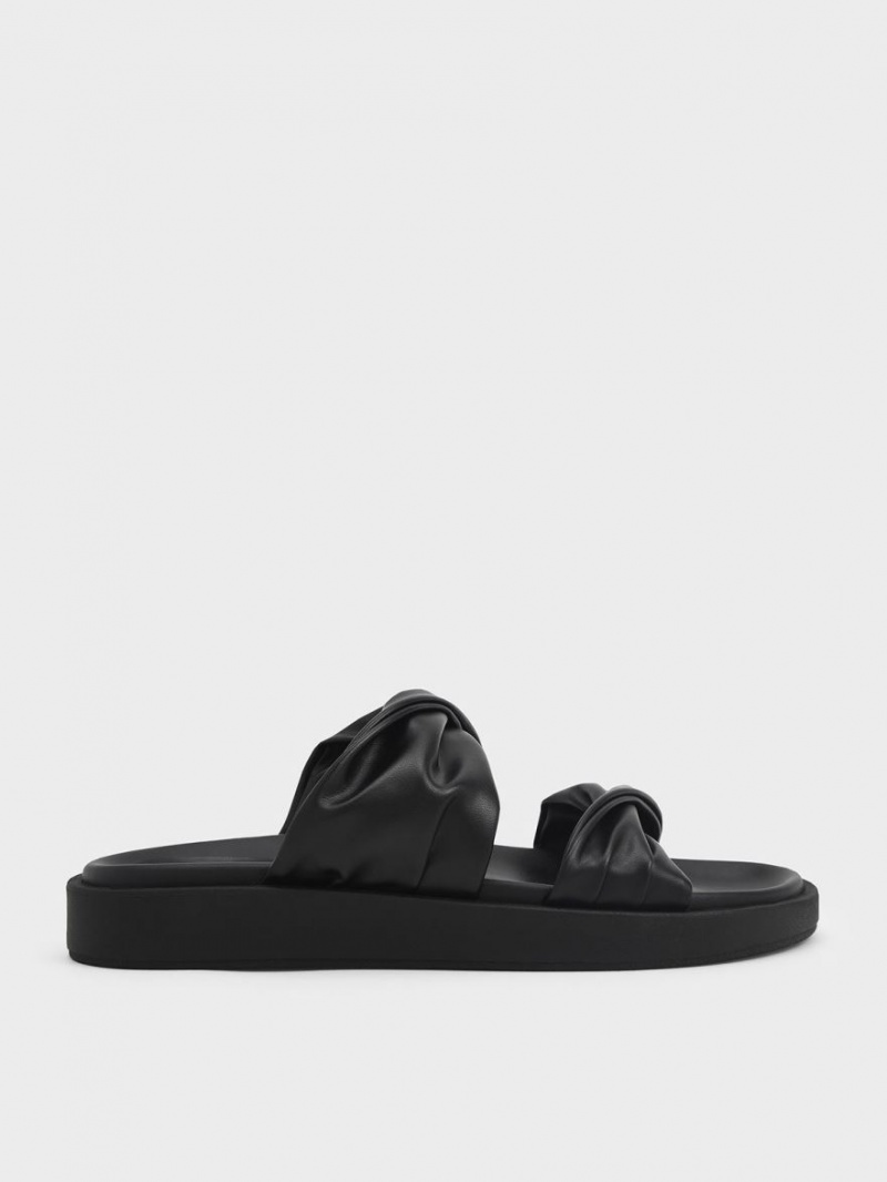 Charles And Keith Twist Strap Padded Slide Sandals Black | PHILIPPINES M826