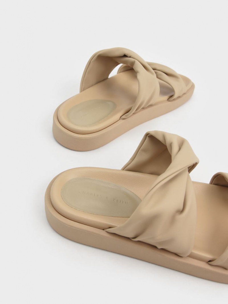 Charles And Keith Twist Strap Padded Slide Sandals Beige | PHILIPPINES H954