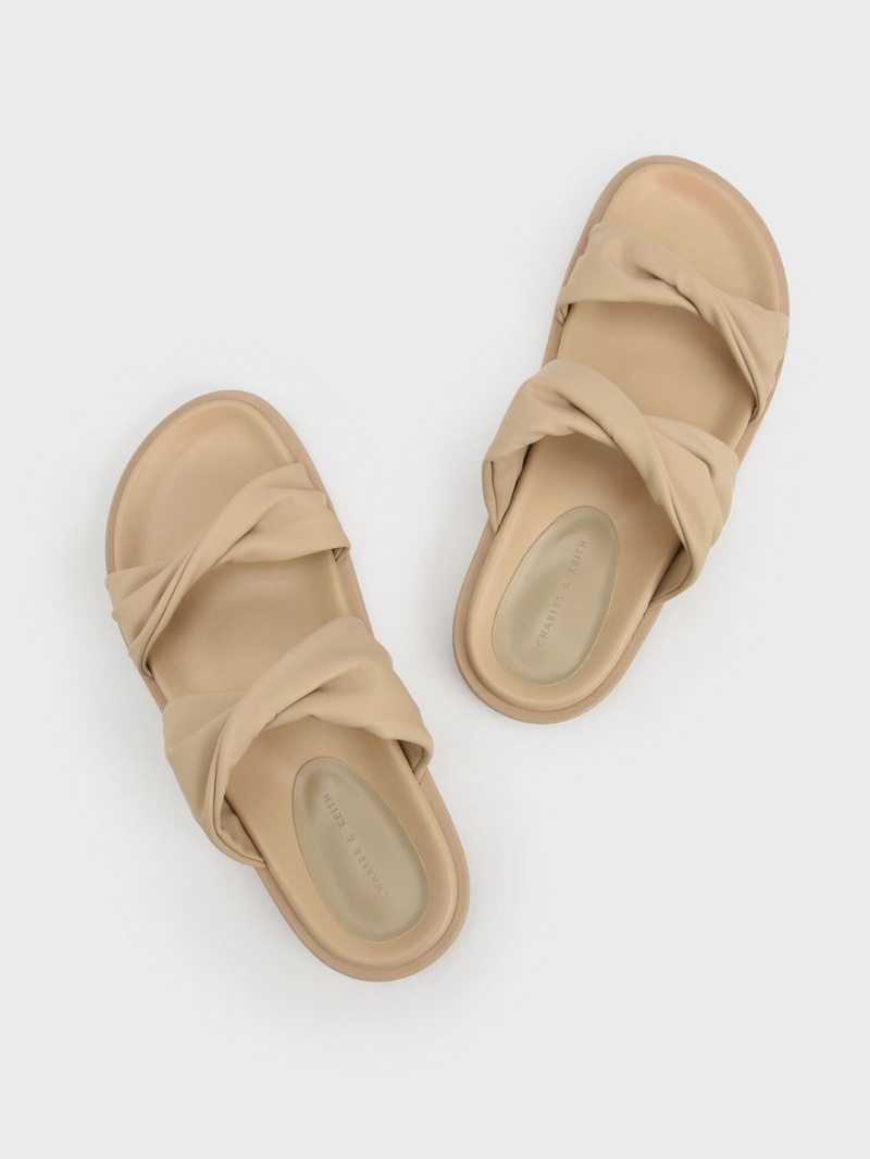 Charles And Keith Twist Strap Padded Slide Sandals Beige | PHILIPPINES H954