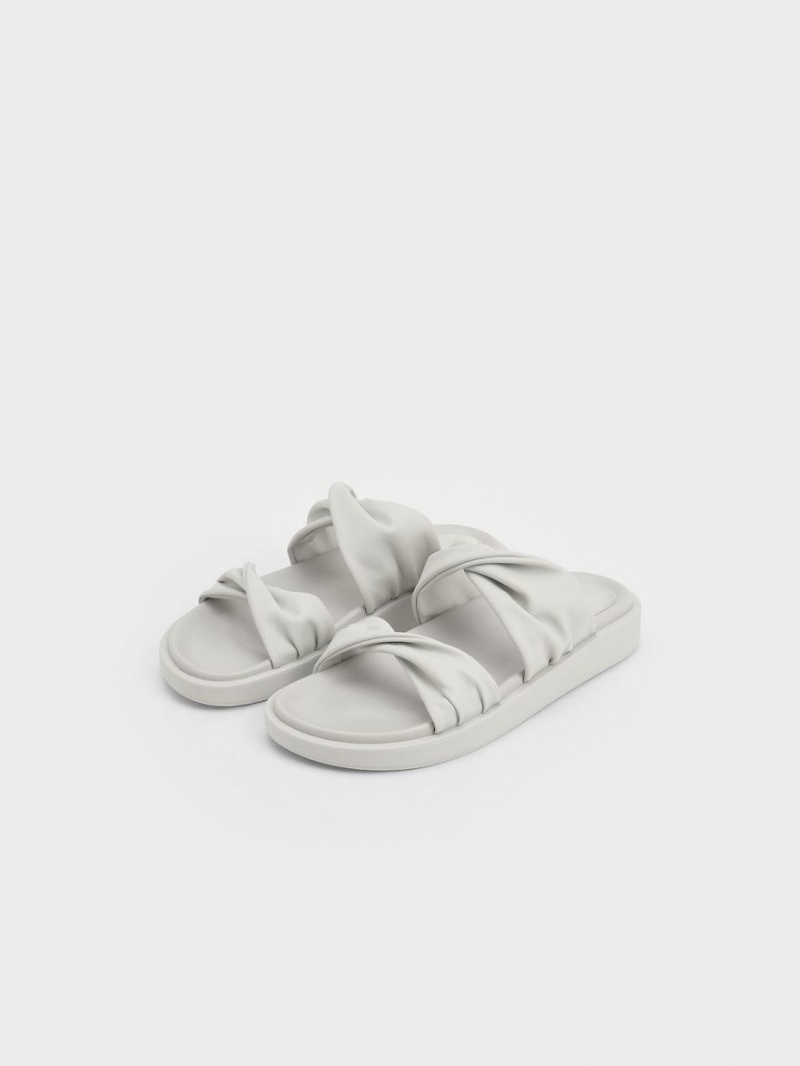 Charles And Keith Twist Strap Padded Slide Sandals White | PHILIPPINES A213