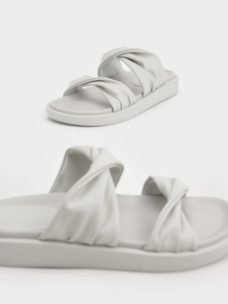 Charles And Keith Twist Strap Padded Slide Sandals White | PHILIPPINES A213