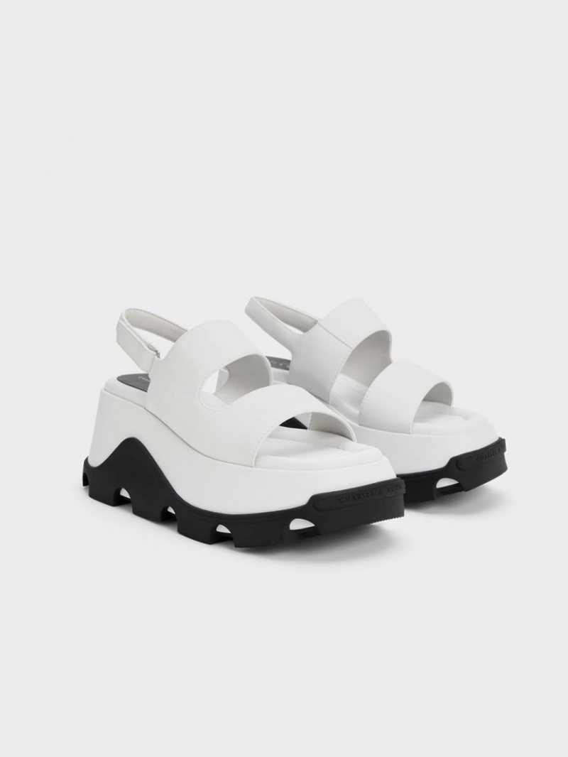 Charles And Keith Two-Tone Asymmetric Platform Sandals White | PHILIPPINES U532