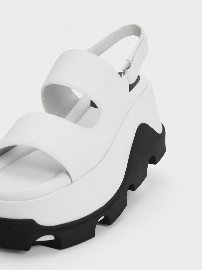 Charles And Keith Two-Tone Asymmetric Platform Sandals White | PHILIPPINES U532