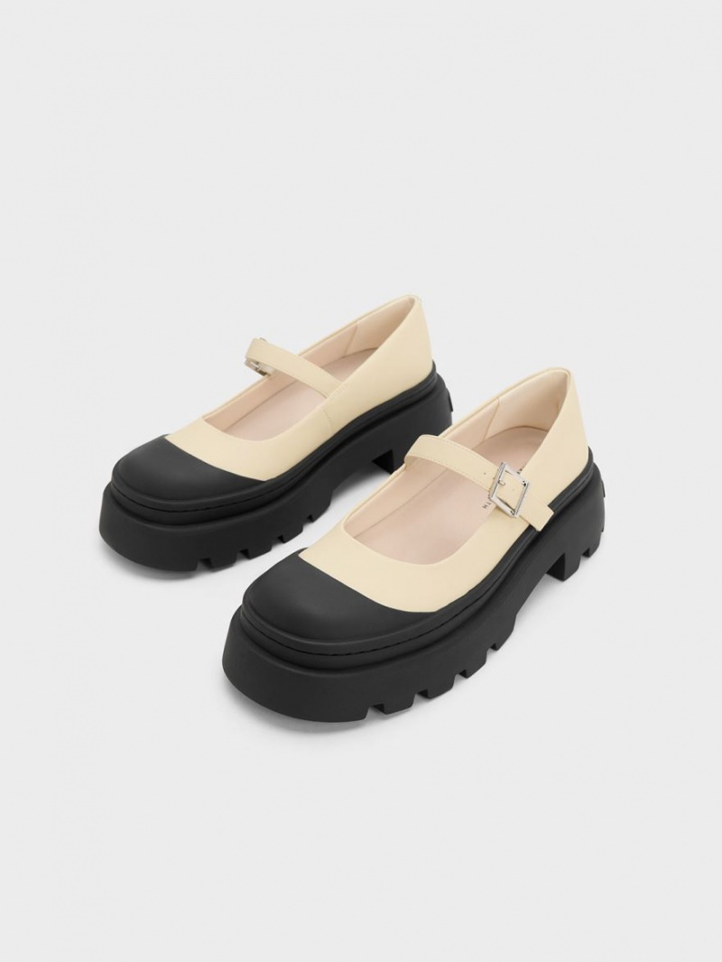 Charles And Keith Two-Tone Platform Mary Jane Shoes Beige | PHILIPPINES E705