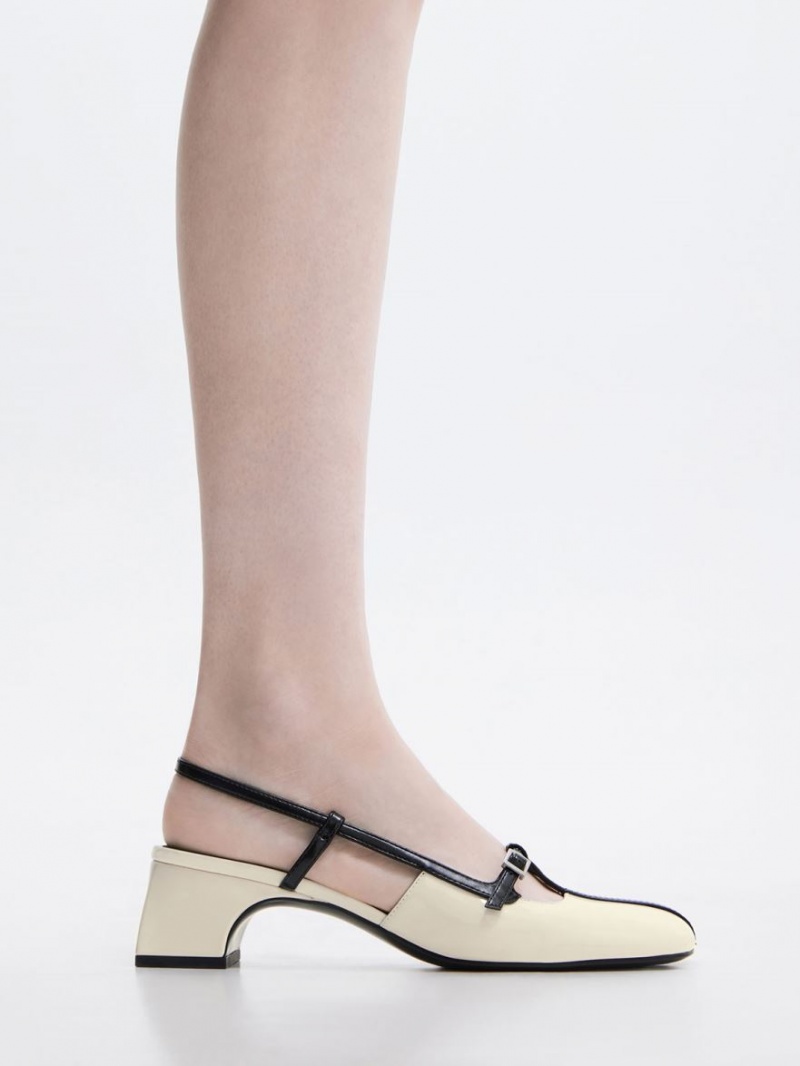 Charles And Keith Two-Tone T-Bar Slingback Pumps Cream | PHILIPPINES H819