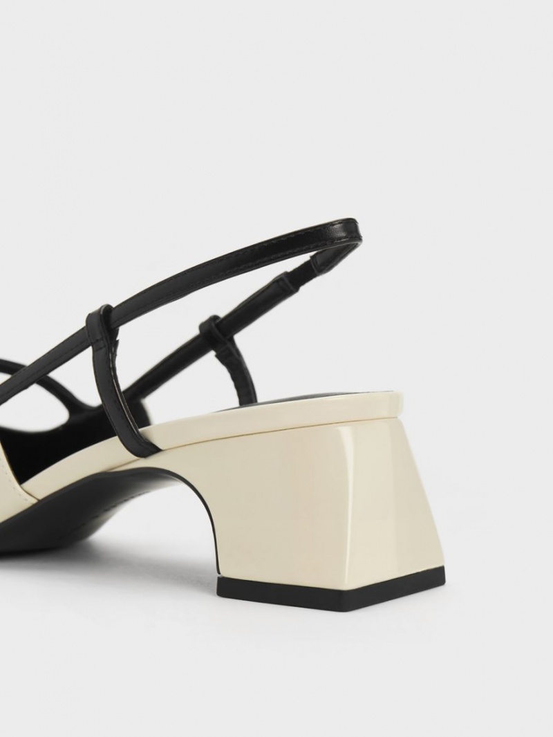 Charles And Keith Two-Tone T-Bar Slingback Pumps Cream | PHILIPPINES H819