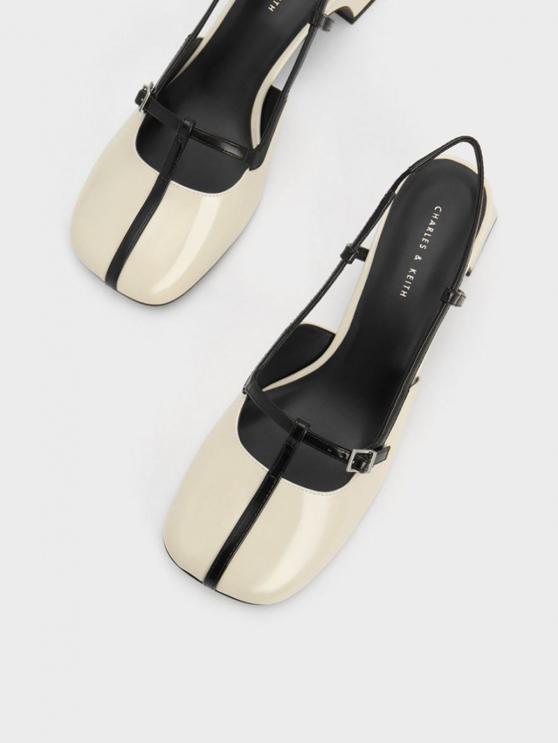 Charles And Keith Two-Tone T-Bar Slingback Pumps Cream | PHILIPPINES H819