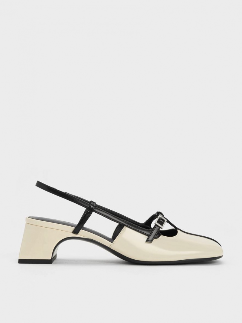 Charles And Keith Two-Tone T-Bar Slingback Pumps Cream | PHILIPPINES H819