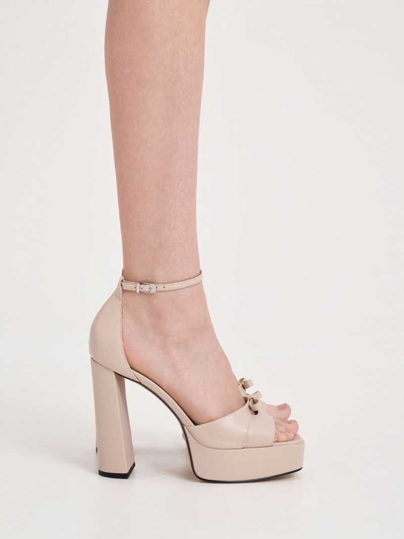 Charles And Keith Verona Leather Platform Sandals Beige | PHILIPPINES T950