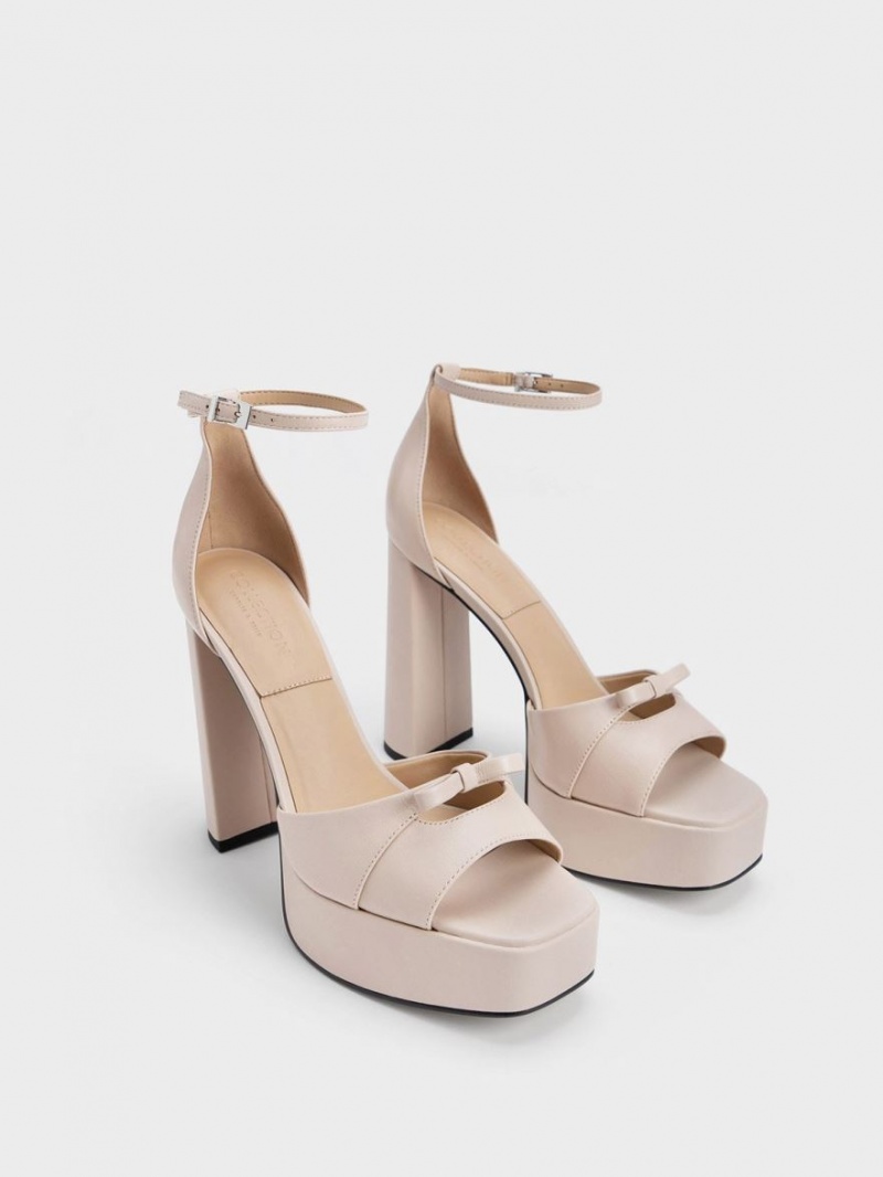 Charles And Keith Verona Leather Platform Sandals Beige | PHILIPPINES T950