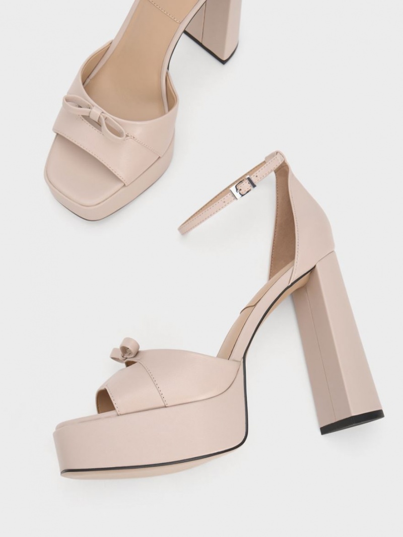 Charles And Keith Verona Leather Platform Sandals Beige | PHILIPPINES T950