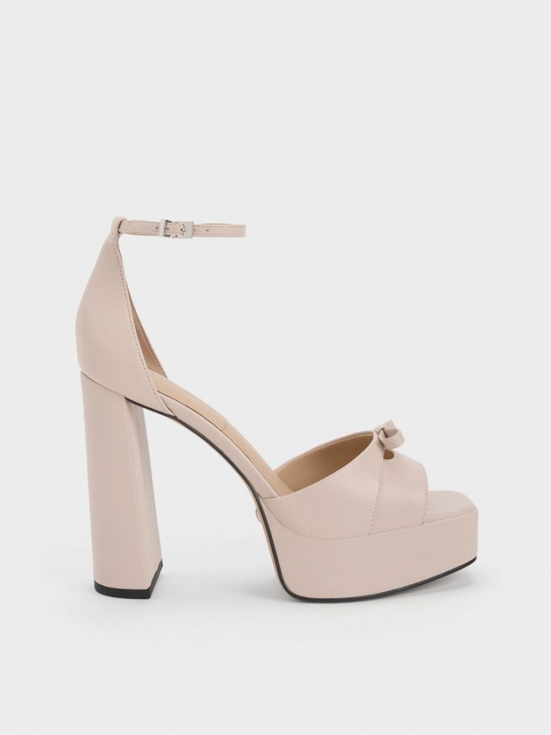 Charles And Keith Verona Leather Platform Sandals Beige | PHILIPPINES T950