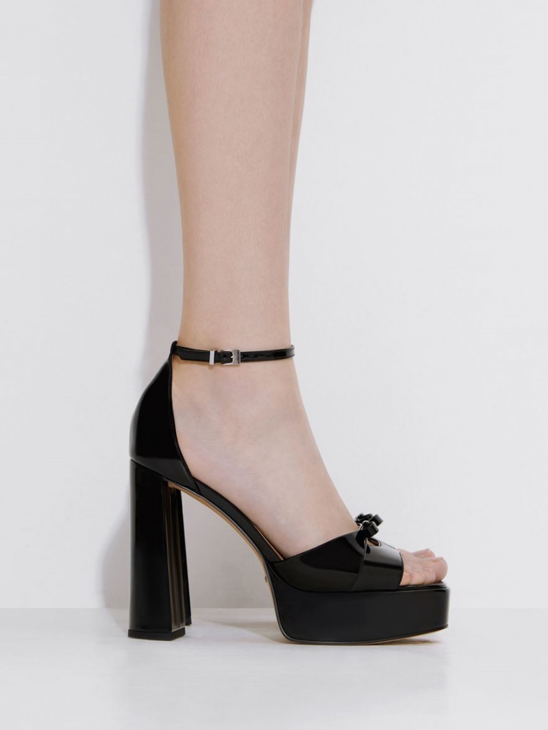 Charles And Keith Verona Patent Leather Platform Sandals Black | PHILIPPINES A457