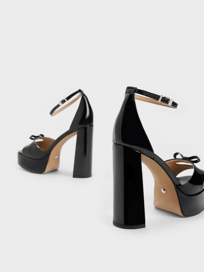 Charles And Keith Verona Patent Leather Platform Sandals Black | PHILIPPINES A457