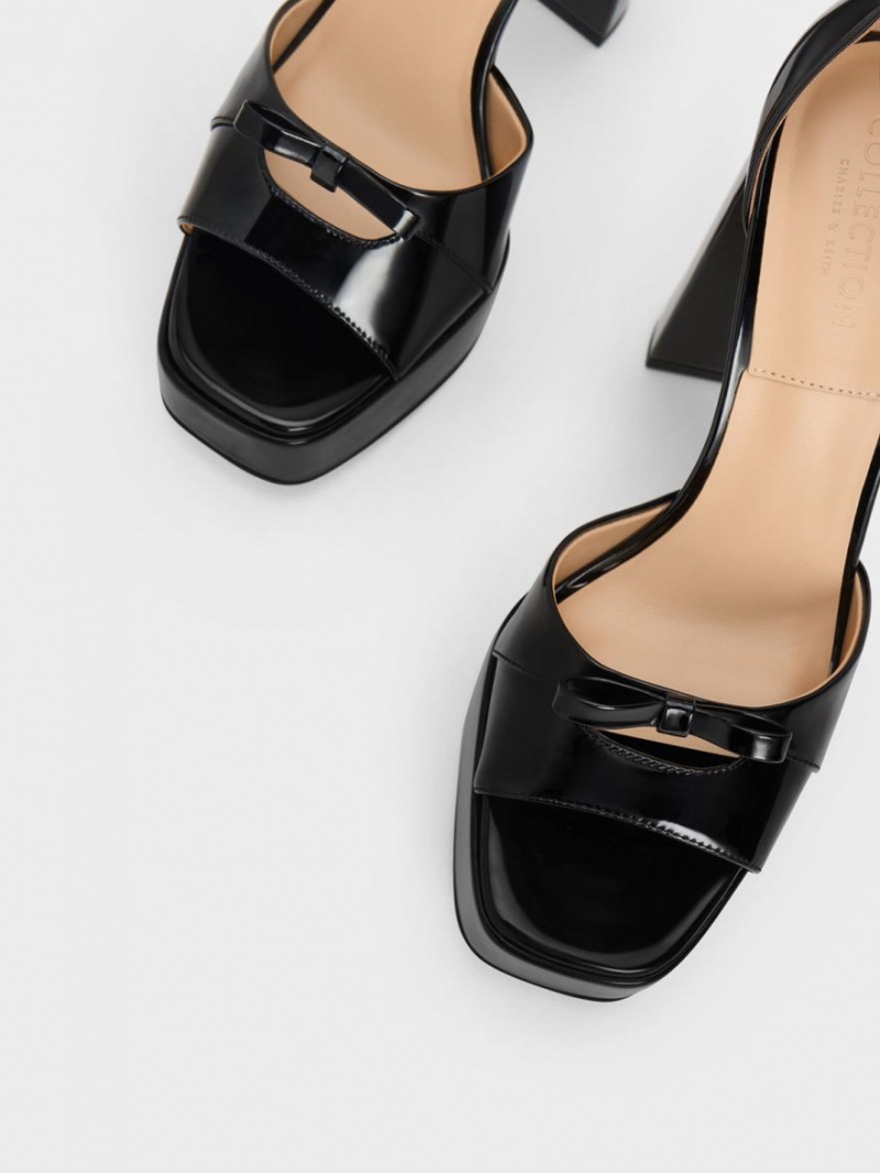 Charles And Keith Verona Patent Leather Platform Sandals Black | PHILIPPINES A457