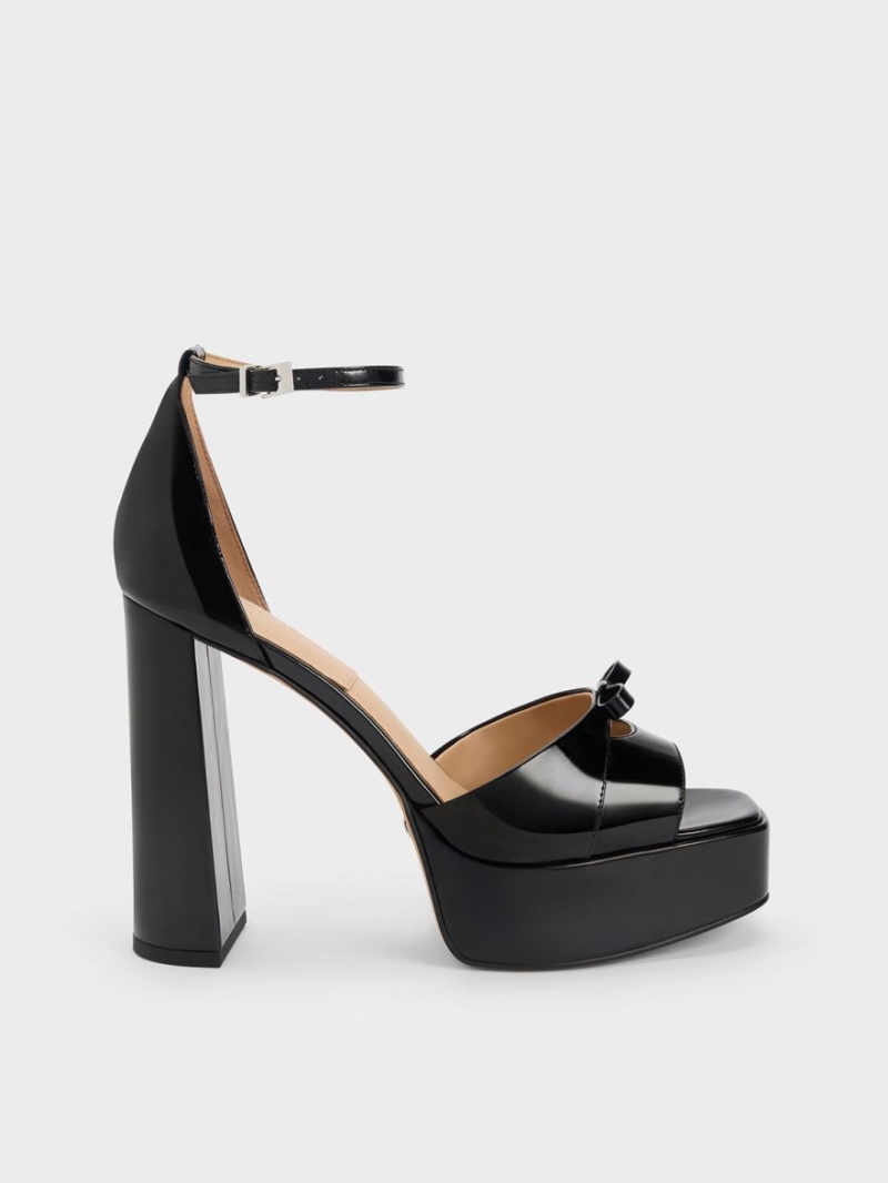 Charles And Keith Verona Patent Leather Platform Sandals Black | PHILIPPINES A457