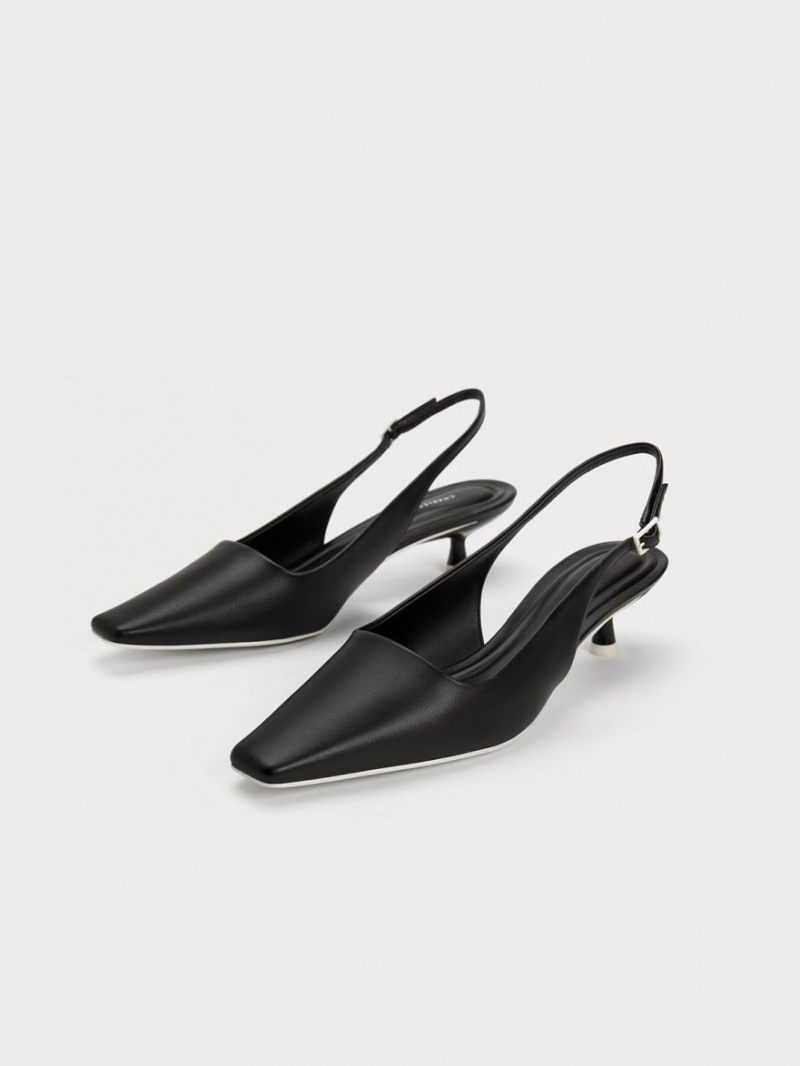 Charles And Keith Vita Square-Toe Slingback Pumps Black | PHILIPPINES J795