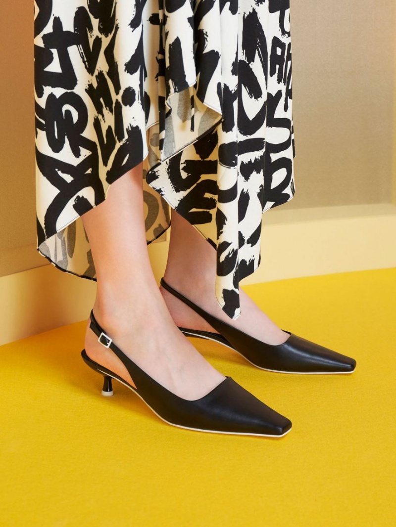 Charles And Keith Vita Square-Toe Slingback Pumps Black | PHILIPPINES J795