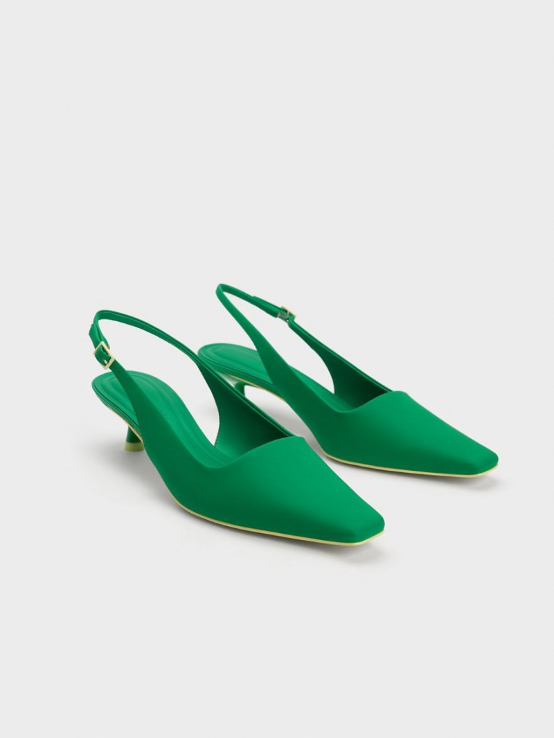 Charles And Keith Vita Square-Toe Slingback Pumps Green | PHILIPPINES M092