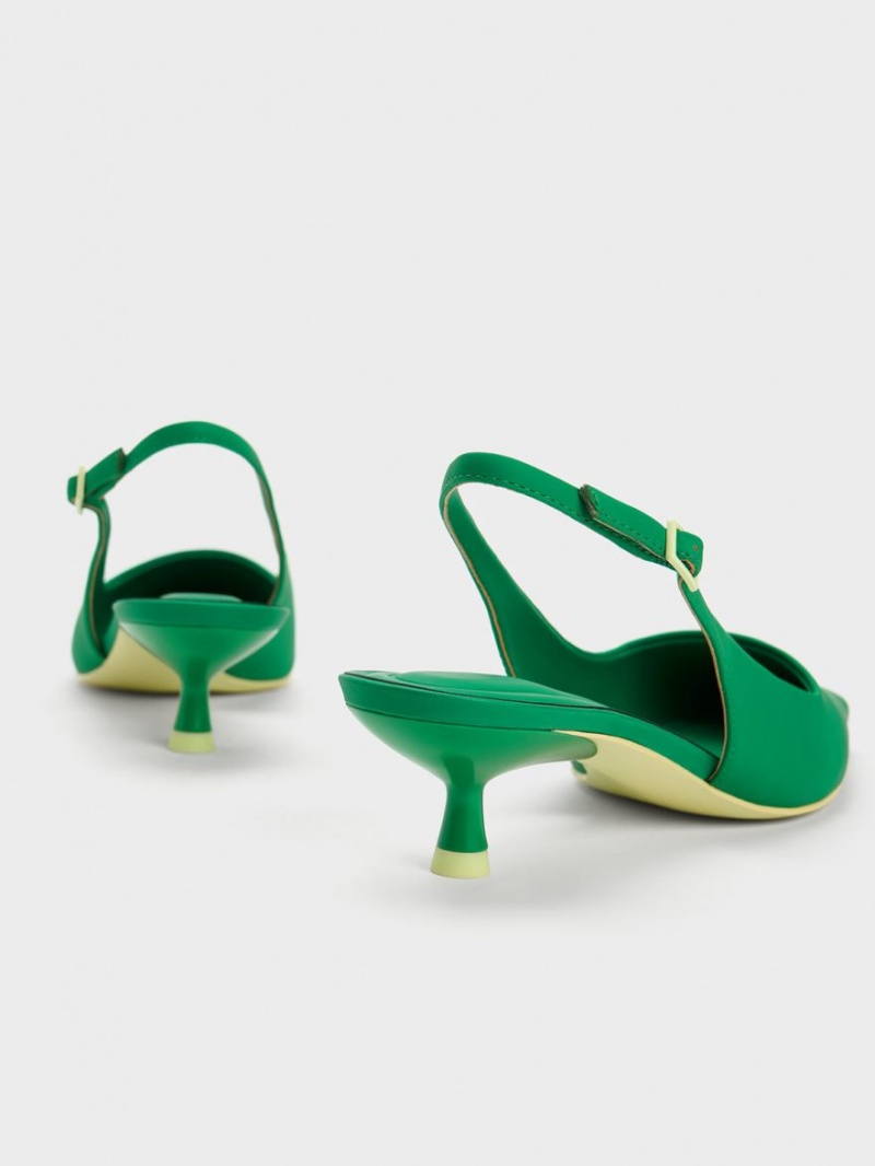 Charles And Keith Vita Square-Toe Slingback Pumps Green | PHILIPPINES M092