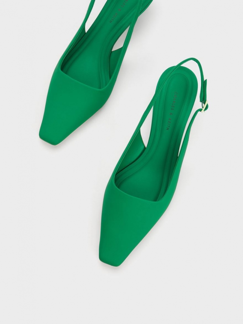 Charles And Keith Vita Square-Toe Slingback Pumps Green | PHILIPPINES M092