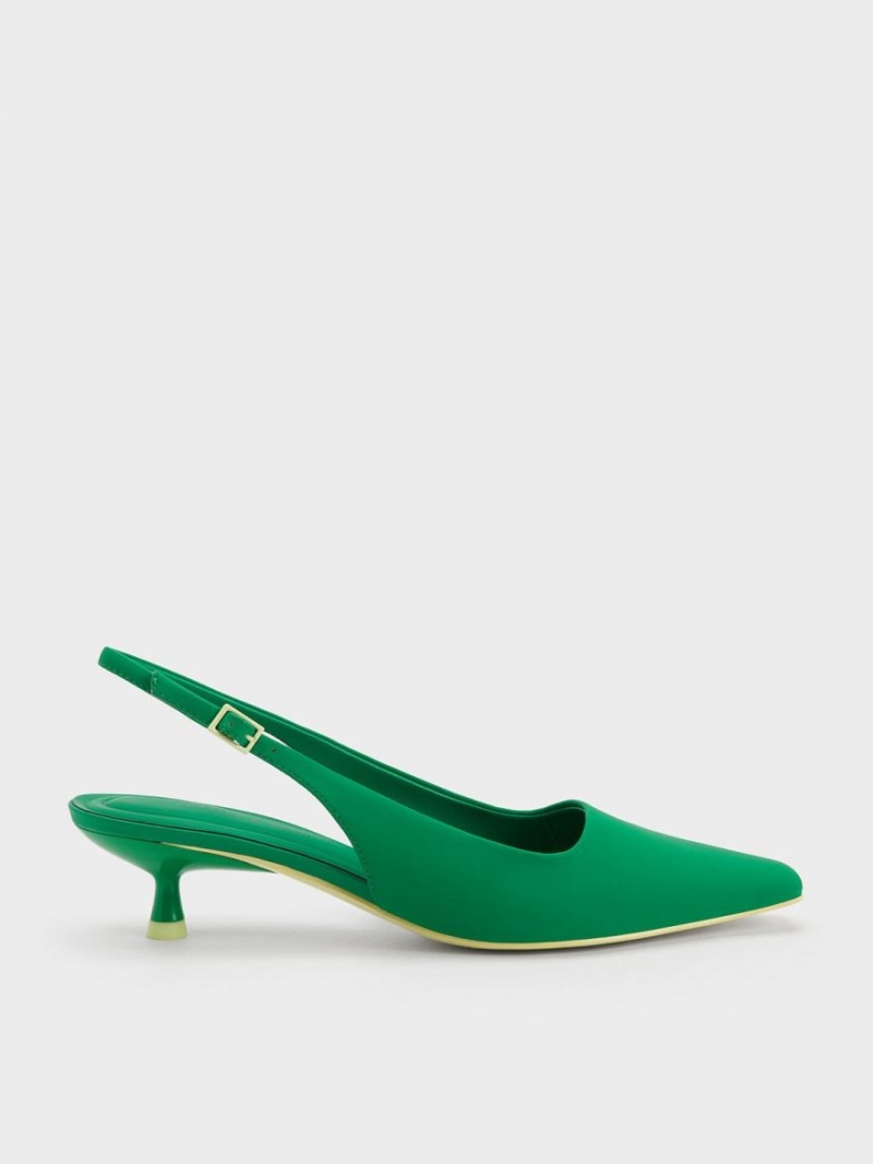 Charles And Keith Vita Square-Toe Slingback Pumps Green | PHILIPPINES M092