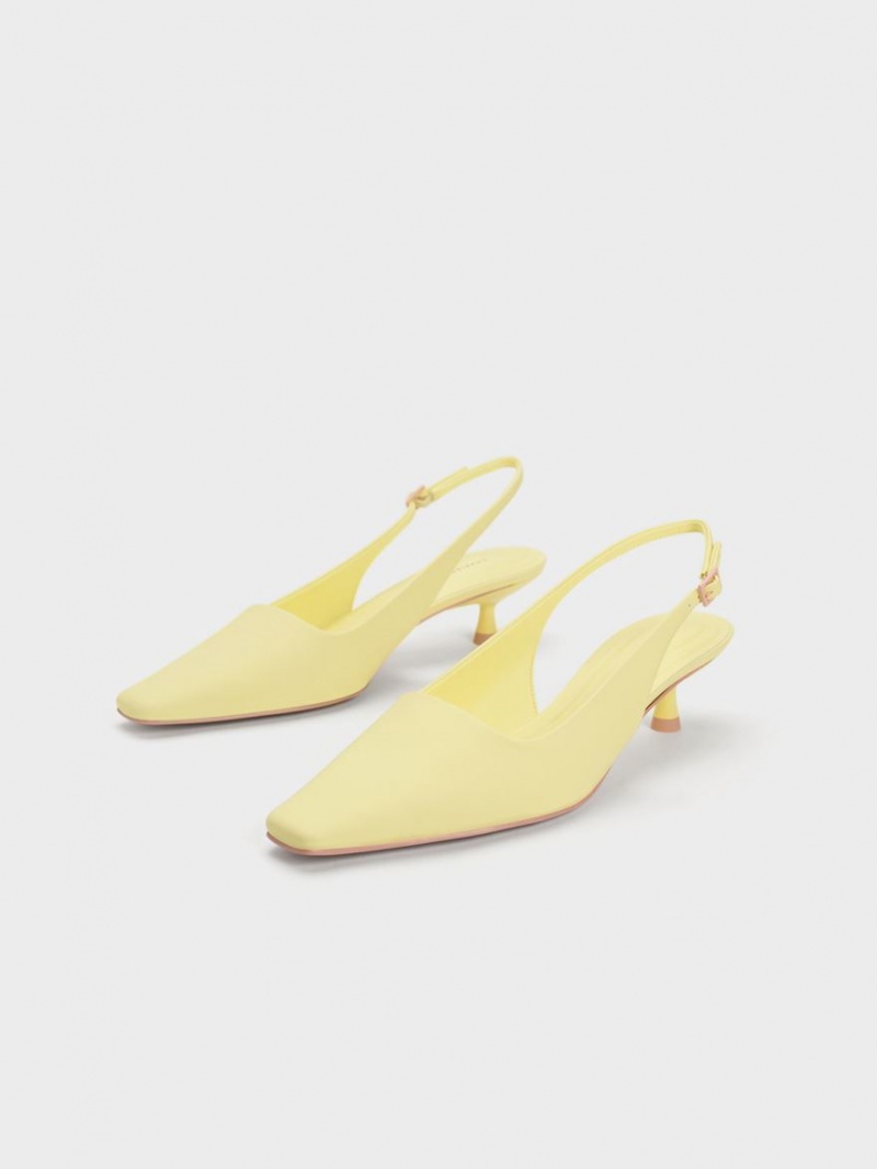 Charles And Keith Vita Square-Toe Slingback Pumps Yellow | PHILIPPINES Q857