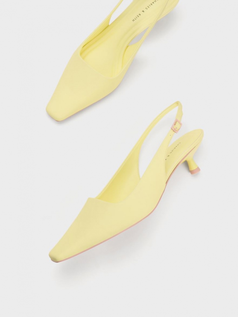 Charles And Keith Vita Square-Toe Slingback Pumps Yellow | PHILIPPINES Q857