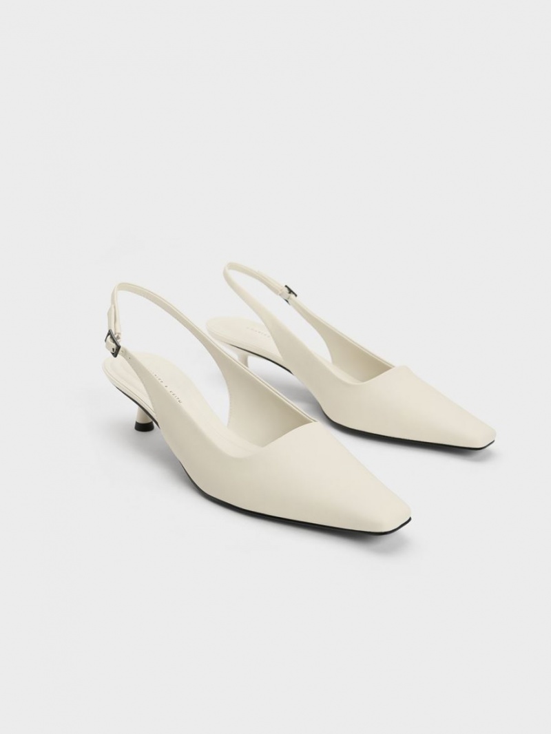 Charles And Keith Vita Square-Toe Slingback Pumps White | PHILIPPINES V725