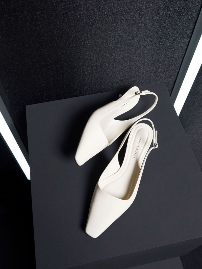 Charles And Keith Vita Square-Toe Slingback Pumps White | PHILIPPINES V725