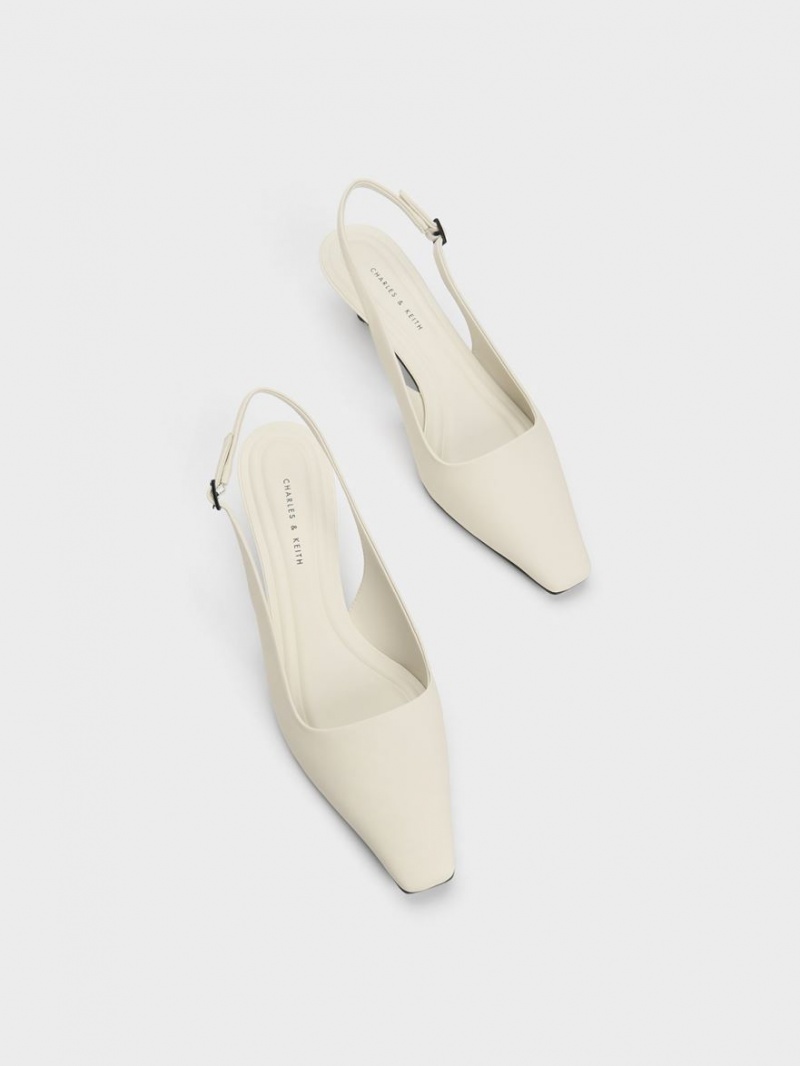 Charles And Keith Vita Square-Toe Slingback Pumps White | PHILIPPINES V725