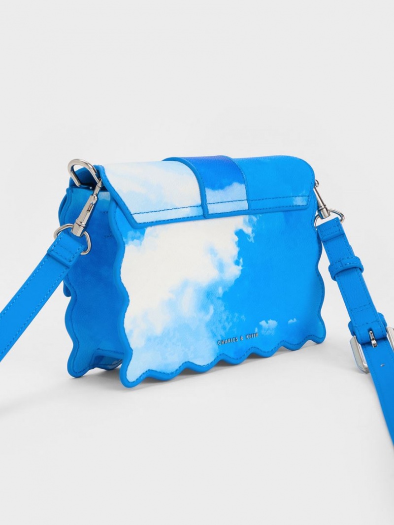 Charles And Keith Waverly Cloud-Print Scallop-Trim Shoulder Bags Blue | PHILIPPINES K504