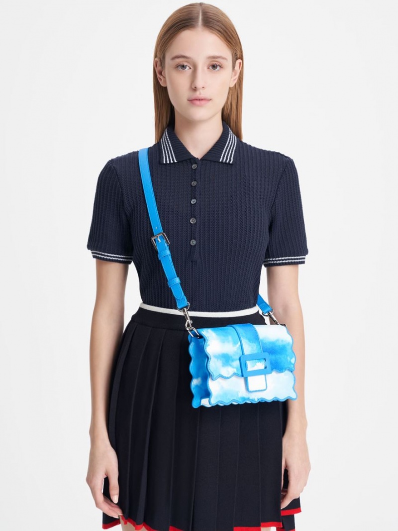 Charles And Keith Waverly Cloud-Print Scallop-Trim Shoulder Bags Blue | PHILIPPINES K504