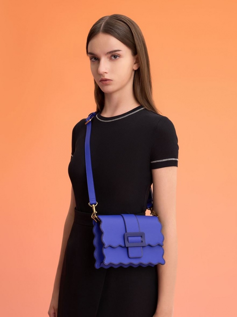 Charles And Keith Waverly Scallop-Trim Tote Bags Blue | PHILIPPINES J362