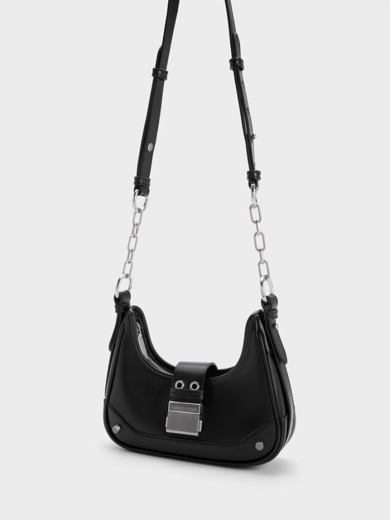 Charles And Keith Winslet Belted Hobo Bag Black | PHILIPPINES X814