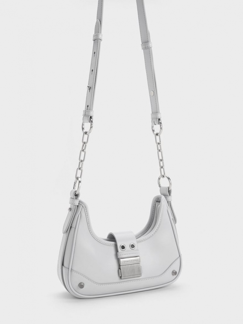 Charles And Keith Winslet Belted Hobo Bag Light Grey | PHILIPPINES Y014