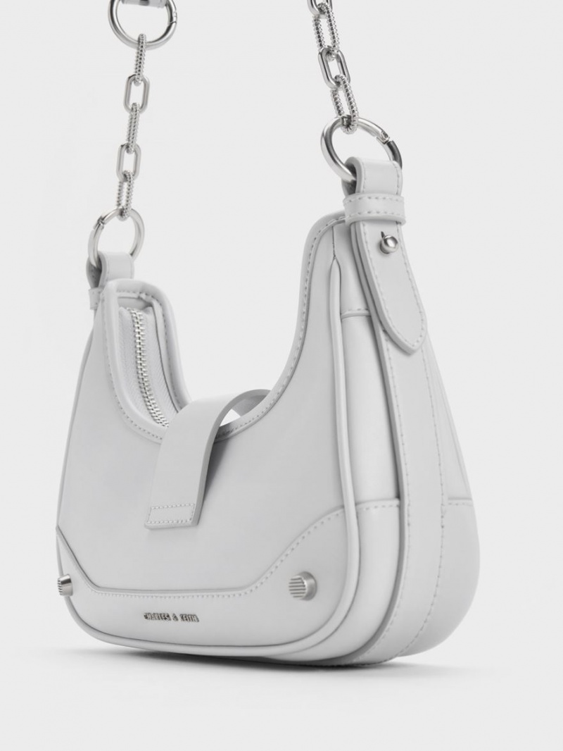 Charles And Keith Winslet Belted Hobo Bag Light Grey | PHILIPPINES Y014