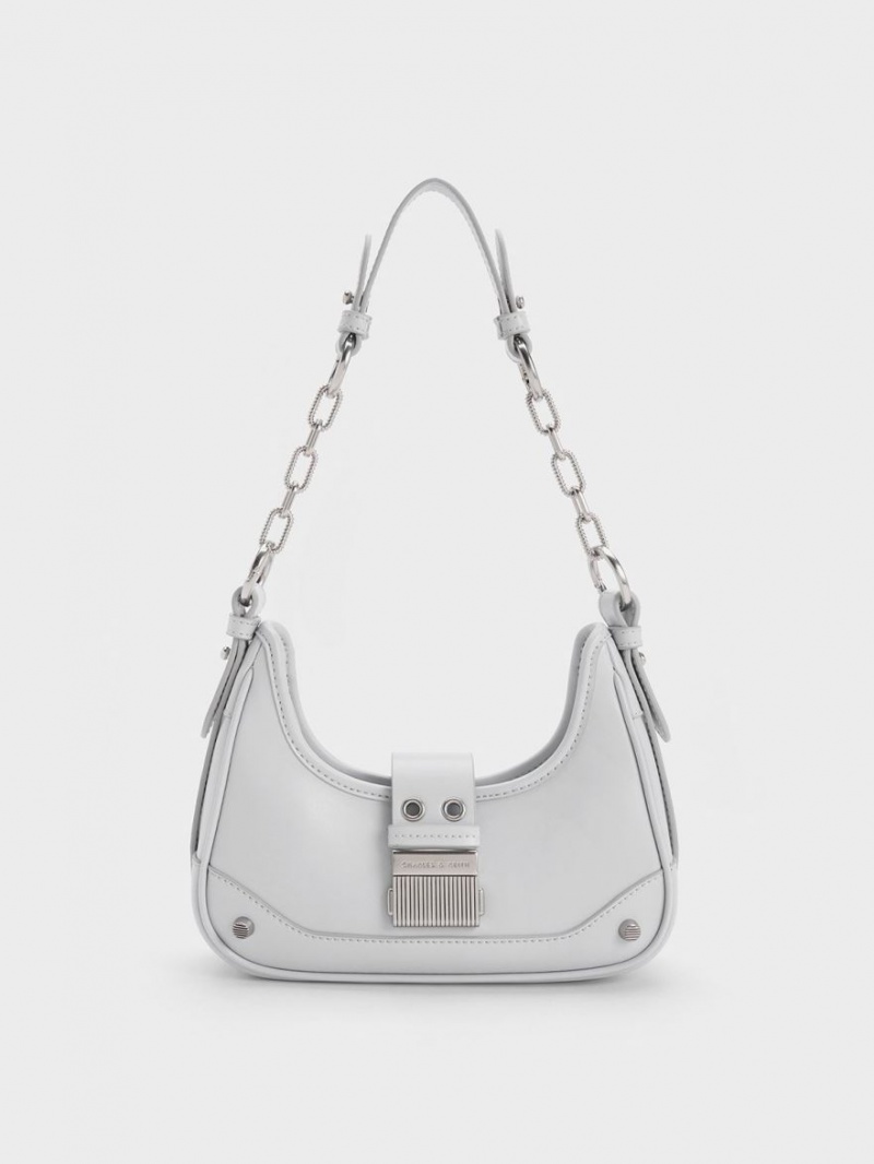 Charles And Keith Winslet Belted Hobo Bag Light Grey | PHILIPPINES Y014