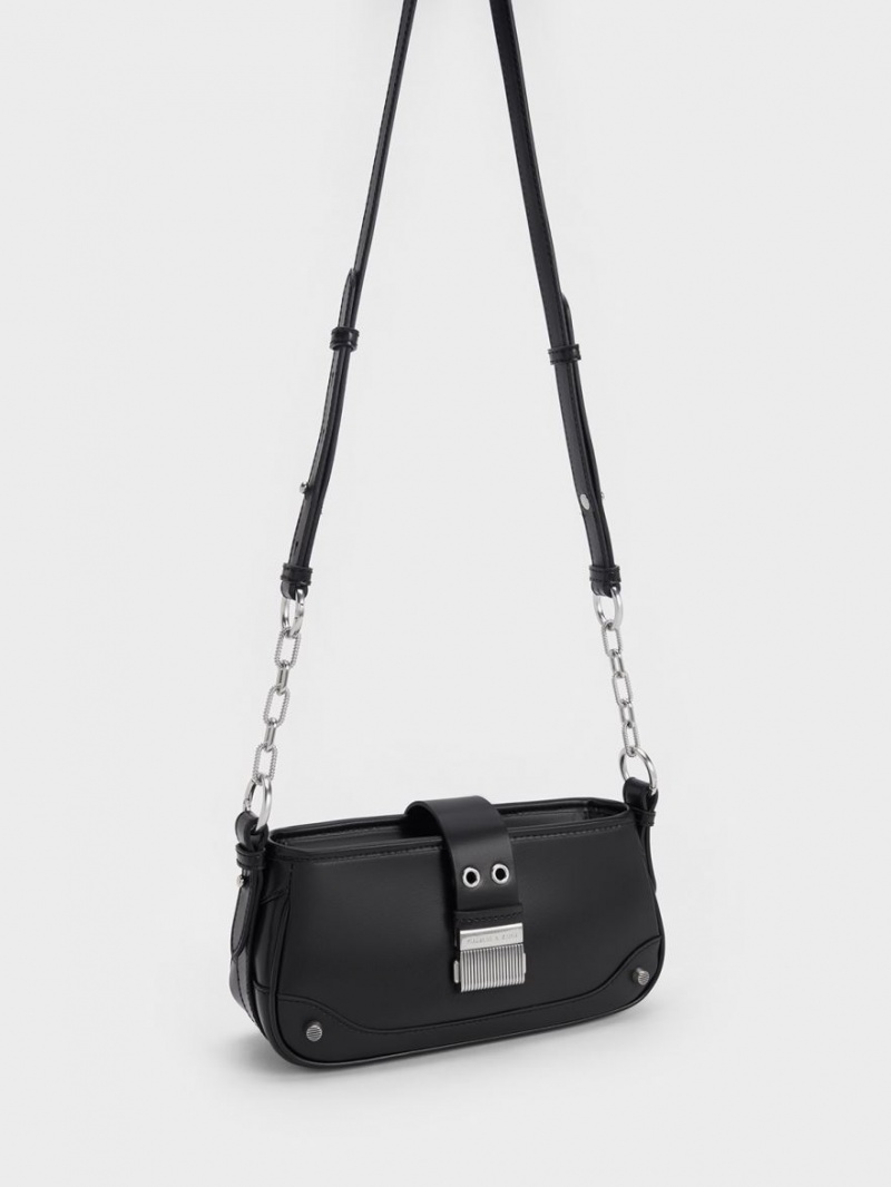 Charles And Keith Winslet Belted Shoulder Bags Black | PHILIPPINES Z294