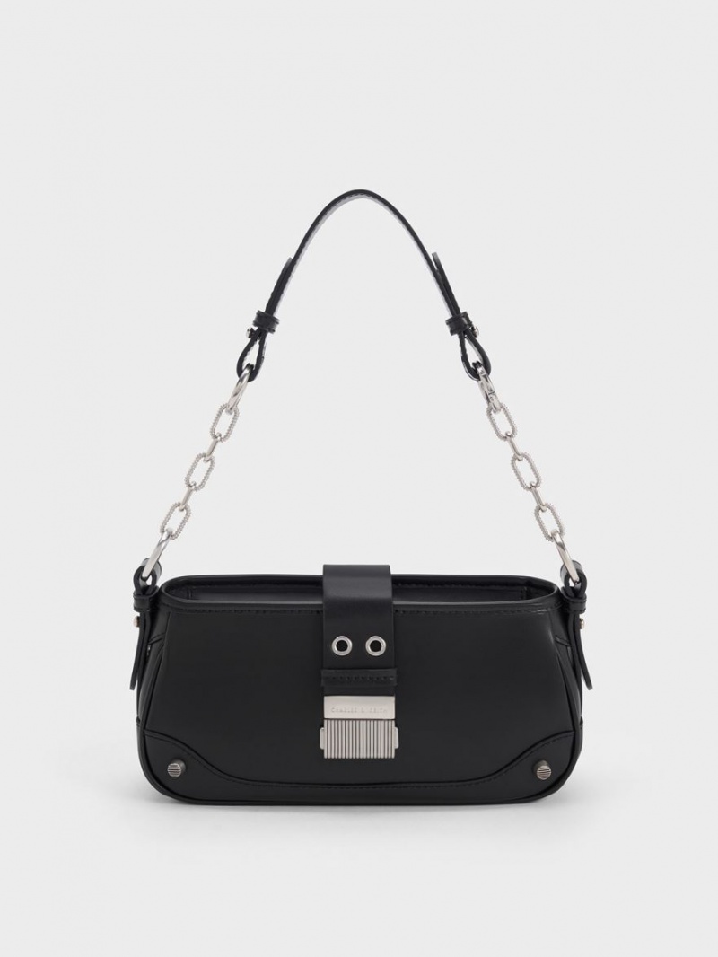 Charles And Keith Winslet Belted Shoulder Bags Black | PHILIPPINES Z294