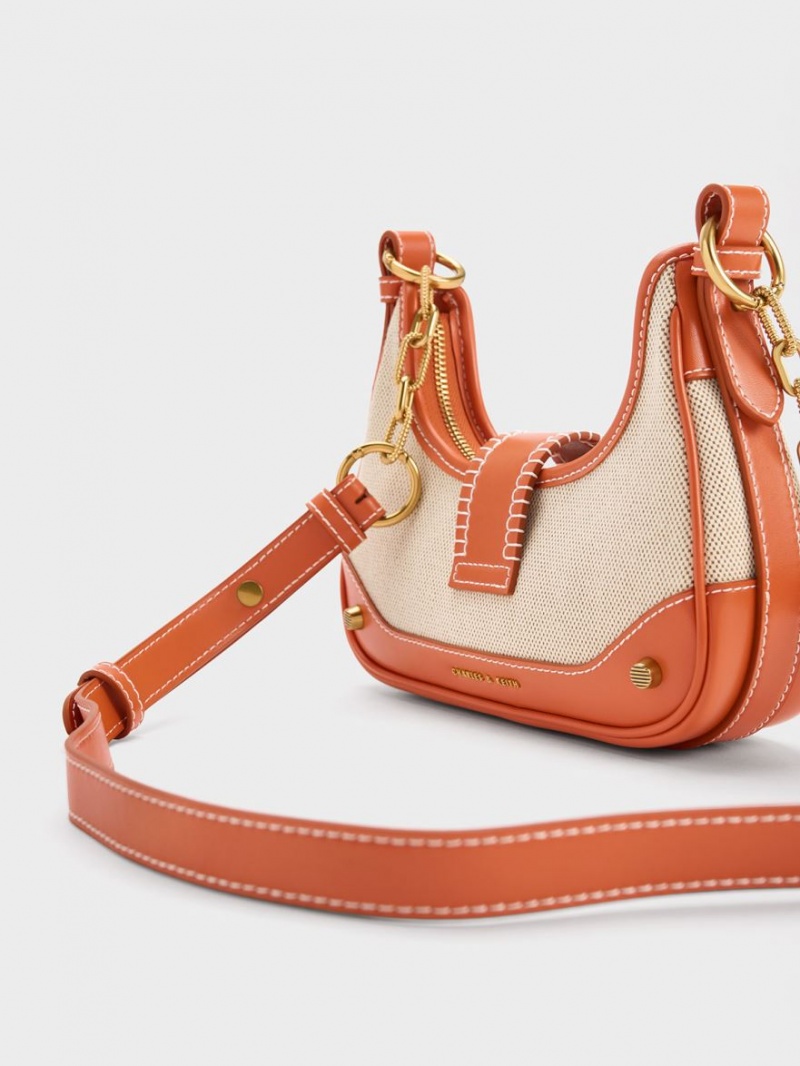 Charles And Keith Winslet Canvas Belted Hobo Bag Orange | PHILIPPINES Q294