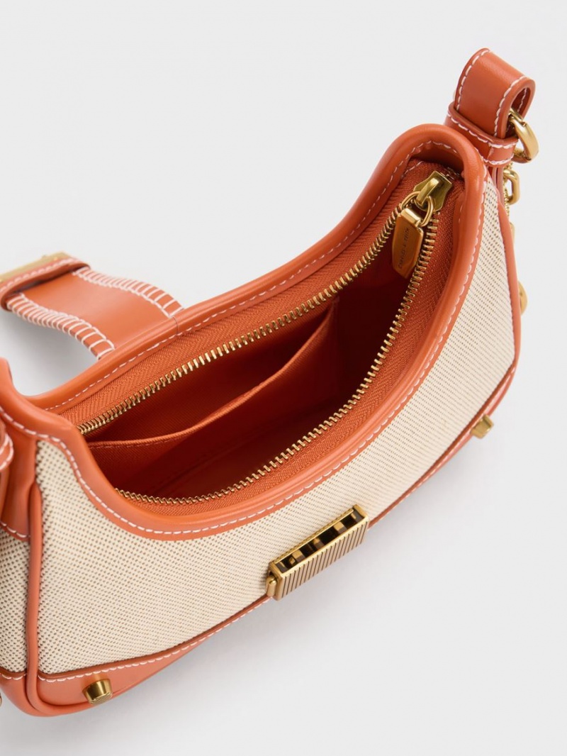 Charles And Keith Winslet Canvas Belted Hobo Bag Orange | PHILIPPINES Q294